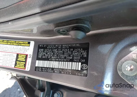 2019 Toyota Camry Xse z USA, uszkodzony, nr VIN 4T1B61HKXKU818717